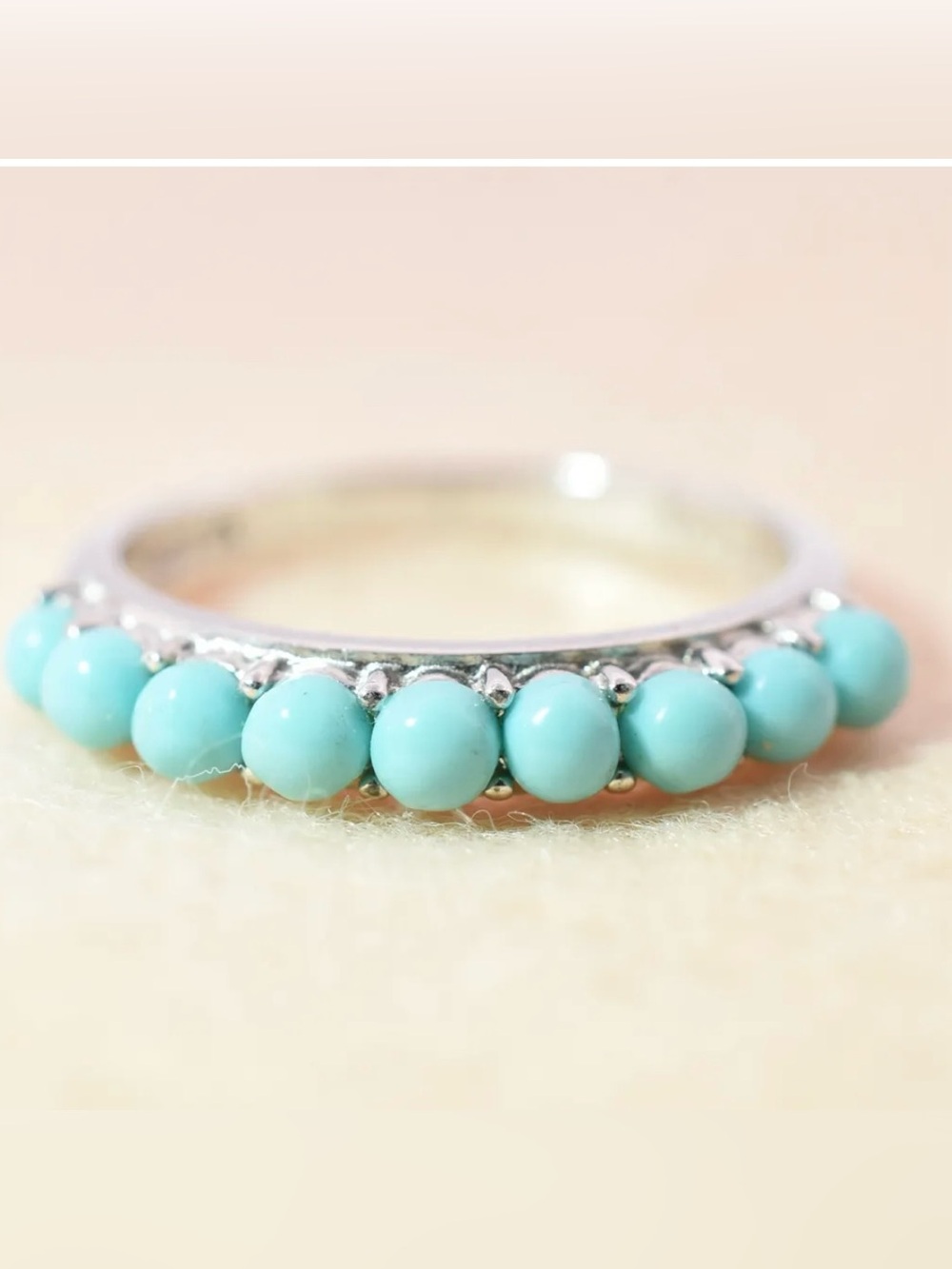 Vintage 925 Sterling Silver Turquoise Half Eternity Band Ring Sz 9 3.2g
